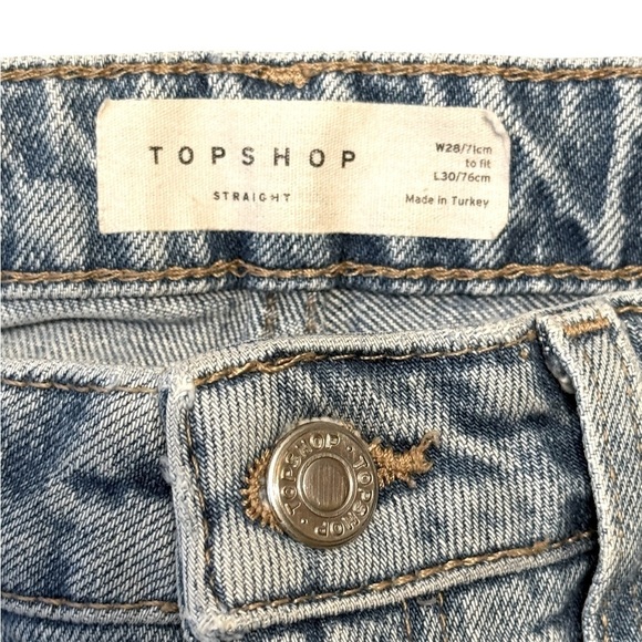 Topshop Ripped Straight Leg Raw Hem Jeans. Size 28 Blue #1427 - Picture 5 of 10